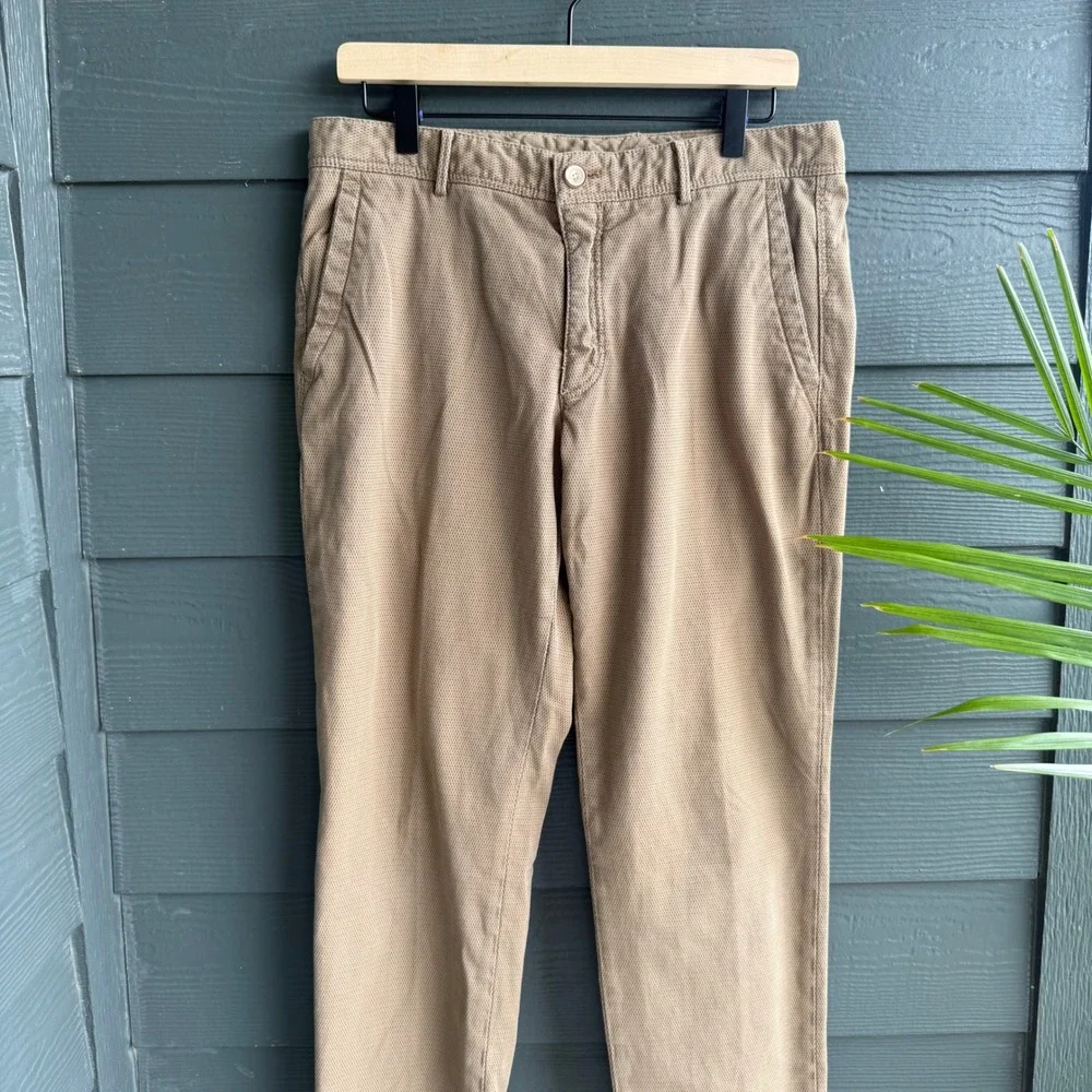 Massimo Dutti Casual Fit Textured Cotton Blend Chino Pants Tan 32x30 - Picture 1 of 15